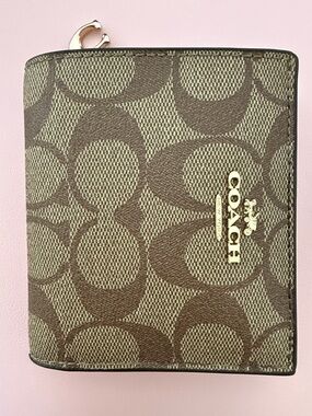 Coach Brown Leather Wallet with Gold Snap and Zip Closures
